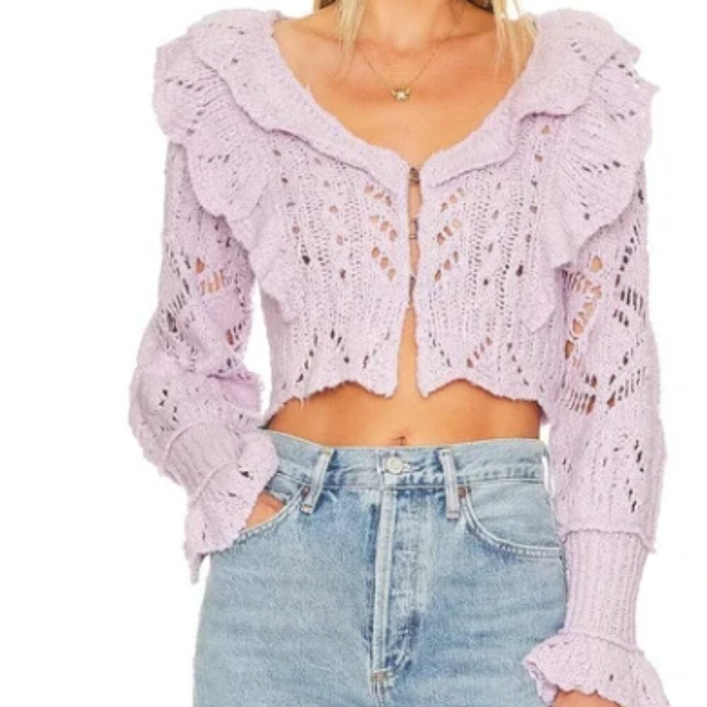 Free People 'Avery' Cotton Cardigan XS - Purple
